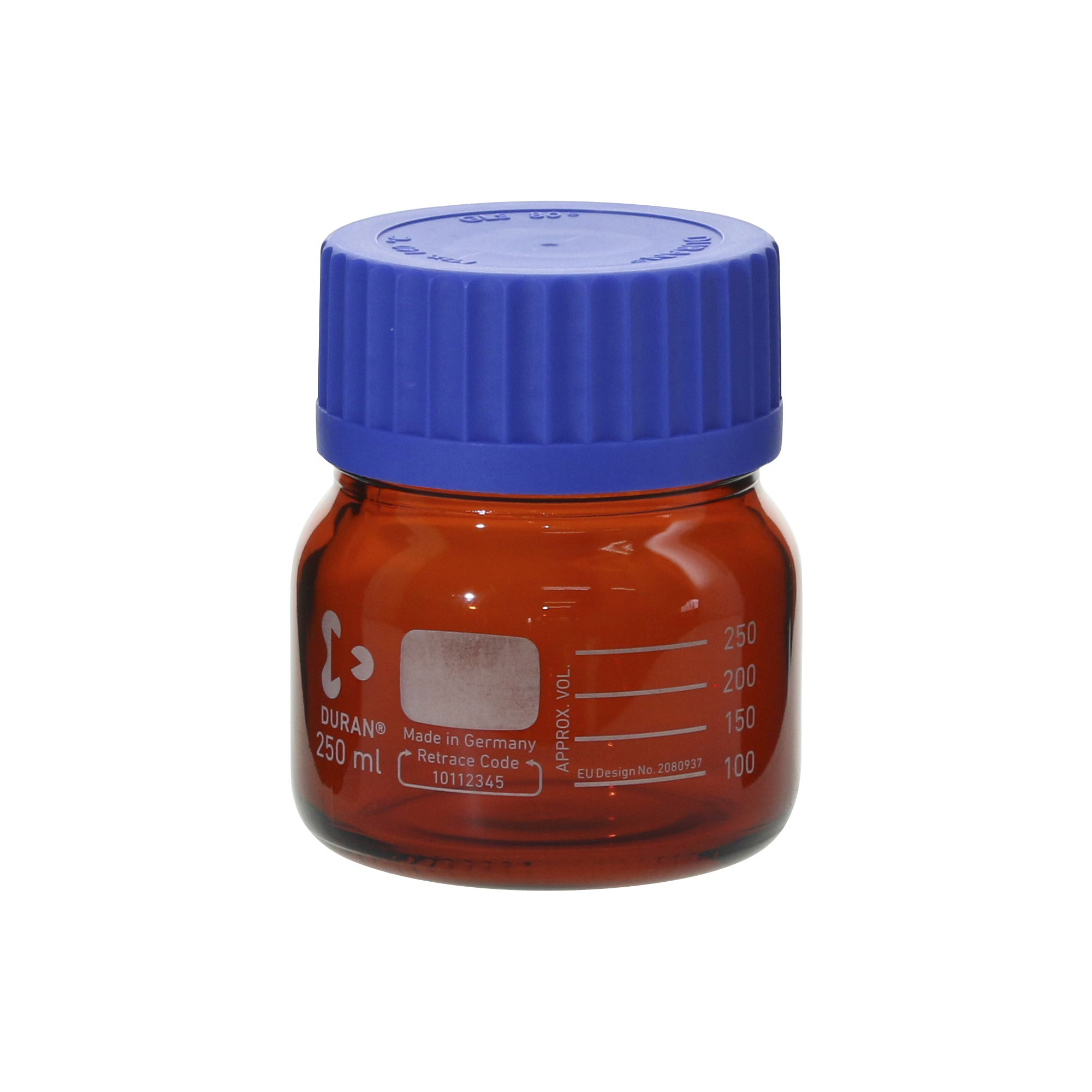 SIBATA柴田科學(xué)     耐熱螺旋蓋瓶，寬口，棕紅色，帶藍(lán)色瓶蓋，250毫升，10個(gè)裝 017250-1250A